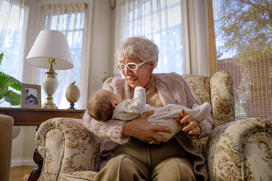 Grandmother playing with grandchild